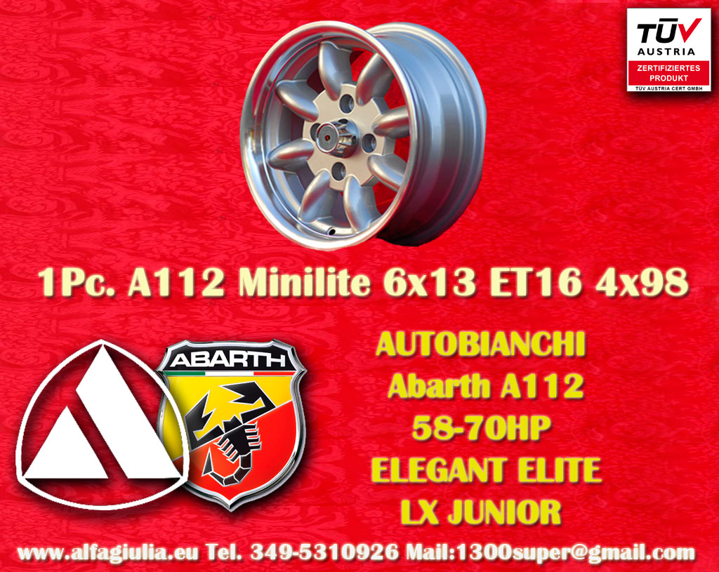 Cerchio Autobianchi Minilite A112 58/70HP ELEGANT ELITE LX JUNIOR  6x13 ET13 4x98 c/b 58.6 mm