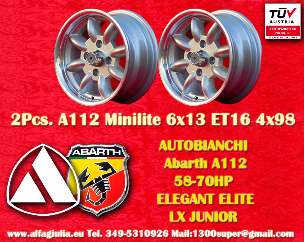 Cerchio Autobianchi Minilite A112 58/70HP ELEGANT ELITE LX JUNIOR  6x13 ET13 4x98 c/b 58.6 mm