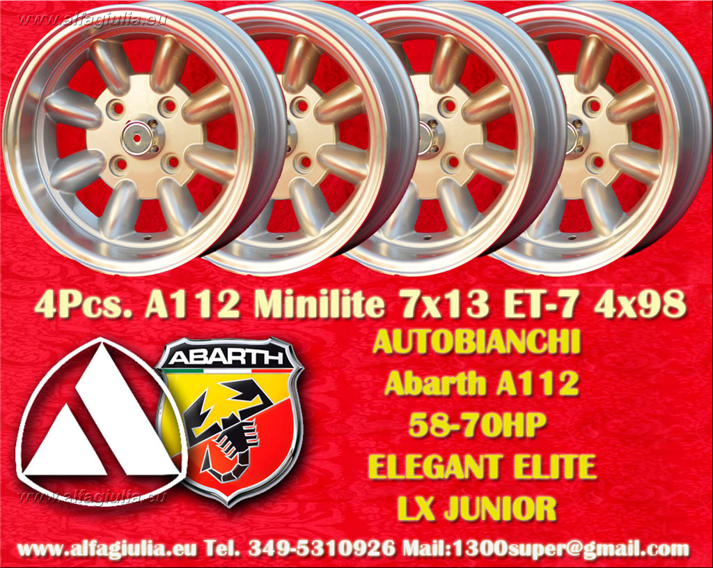 Cerchio Autobianchi Minilite A112 58/70HP ELEGANT ELITE LX JUNIOR  7x13 ET-7 4x98 c/b 58.6 mm