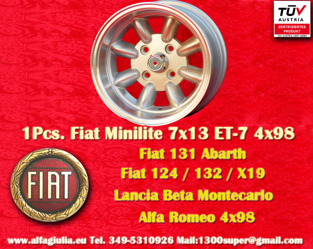 Cerchio Autobianchi Minilite A112 58/70HP ELEGANT ELITE LX JUNIOR  7x13 ET-7 4x98 c/b 58.6 mm