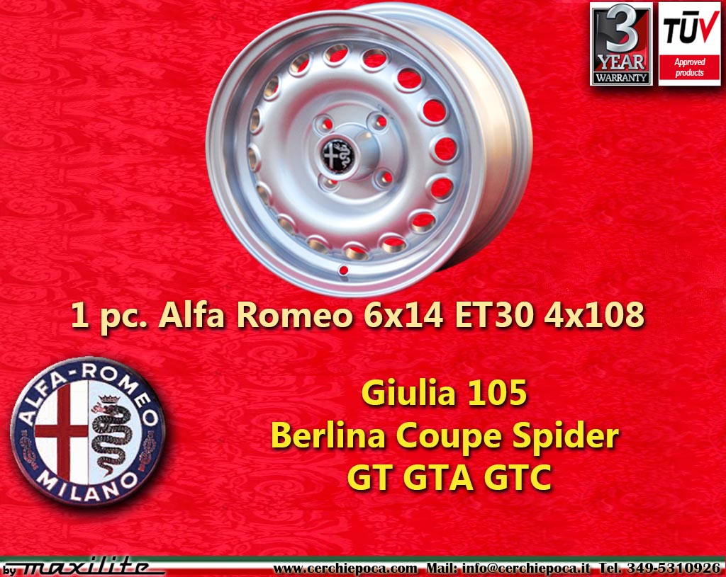 Alfa Romeo Campagnolo GT Giulia GT GTA Spider Bertone Campagnolo 6x14 ET30 4x108 c/b 70.1 mm Wheel