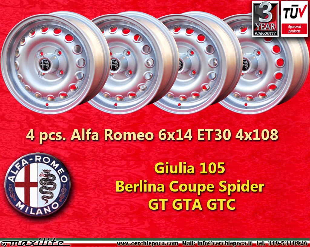 Alfa Romeo Campagnolo GT Giulia GT GTA Spider Bertone Campagnolo 6x14 ET30 4x108 c/b 70.1 mm Wheel