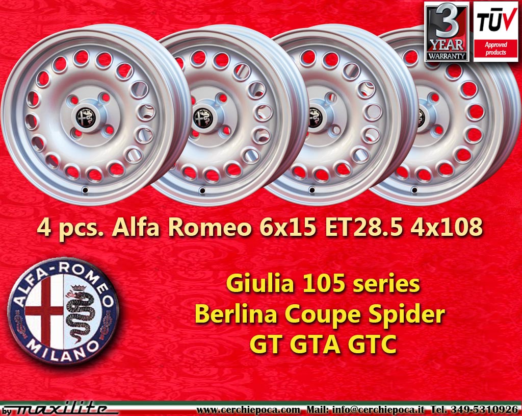 Cerchio Alfa Romeo Campagnolo GT Giulia GT GTA Spider Bertone  6x15 ET28.5 4x108 c/b 70.1 mm