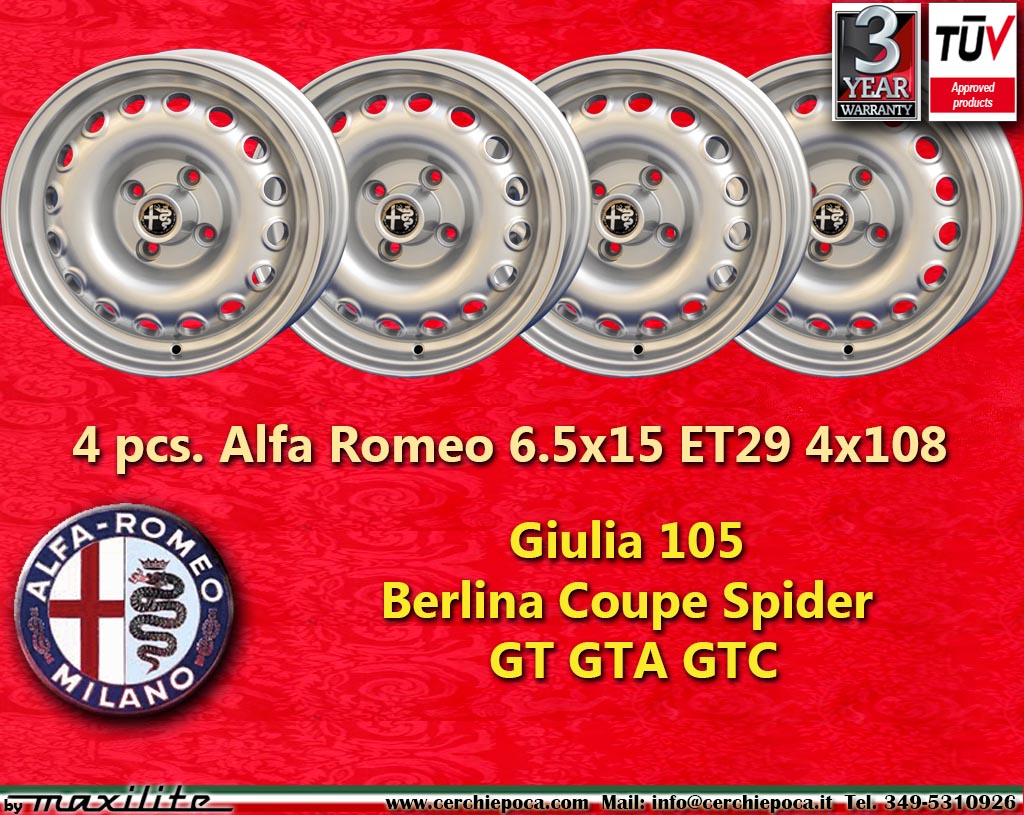 Alfa Romeo Campagnolo GT Giulia GT GTA Spider Bertone  6.5x15 ET29 4x108 c/b 70.1 mm Wheel