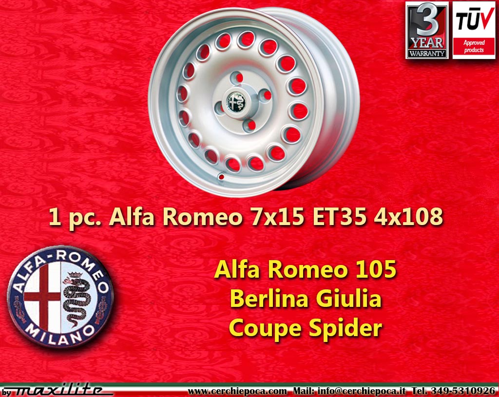 Alfa Romeo Campagnolo GT Giulia GT GTA Spider Bertone  7x15 ET35 4x108 c/b 70.1 mm Wheel