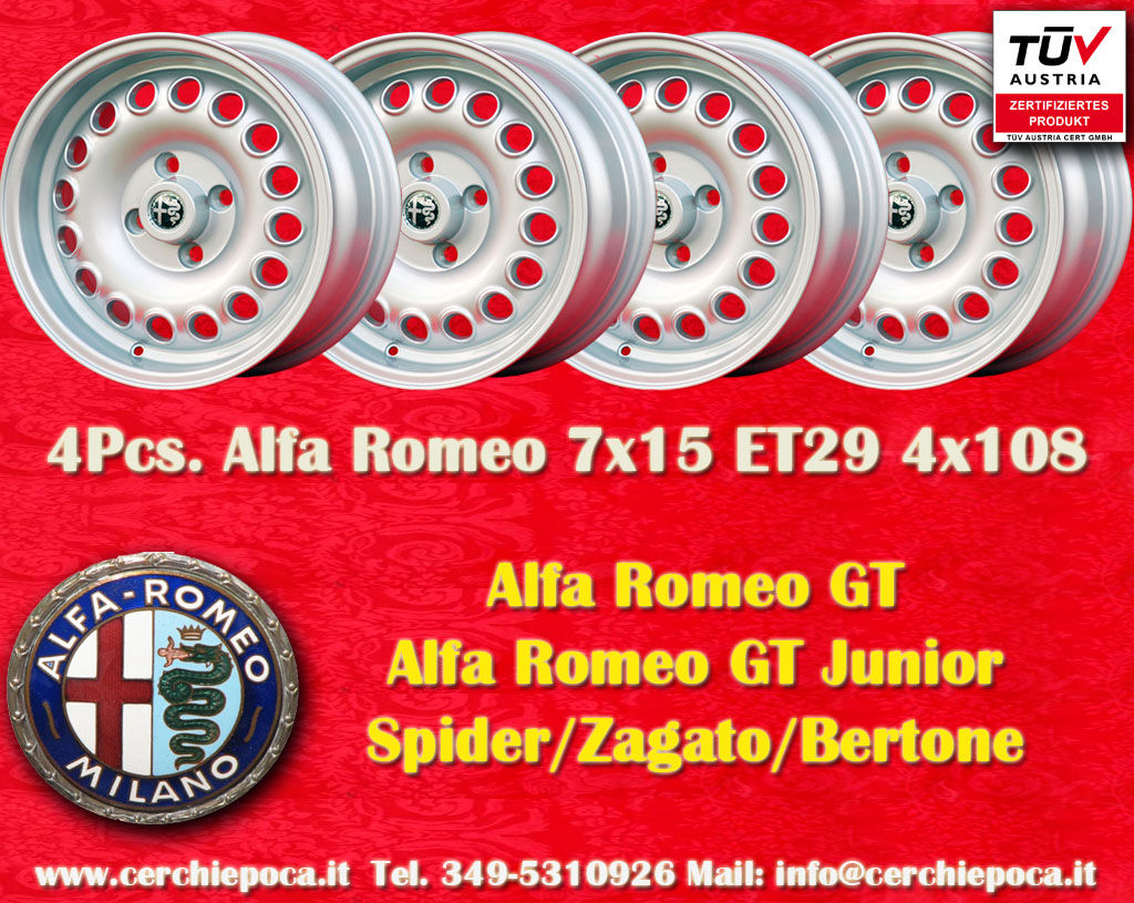Alfa Romeo Campagnolo GT Giulia GT GTA Spider Bertone  7x15 ET29 4x108 c/b 70.1 mm Wheel