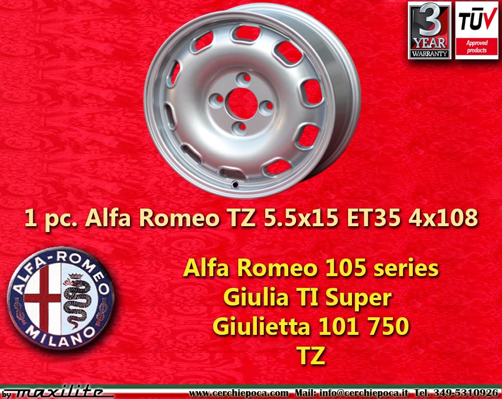 Cerchio Alfa Romeo Tecnomagnesio TZ Serie 105/115 (GT/Giulia) Serie 750/101 (Giulietta) Giulia TZ (Tubolare Zagato)  5.5x15 ET35 4x108 c/b 70.1 mm