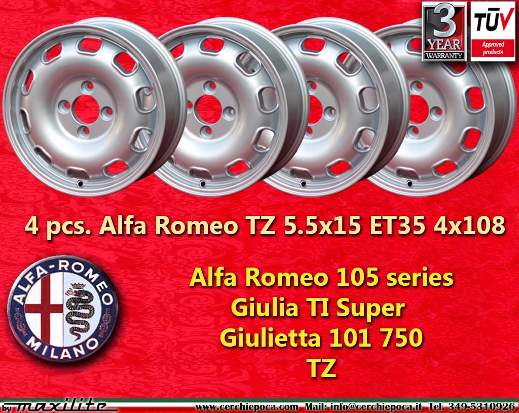 Alfa Romeo Tecnomagnesio TZ Serie 105/115 (GT/Giulia) Serie 750/101 (Giulietta) Giulia TZ (Tubolare Zagato)  5.5x15 ET35 4x108 c/b 70.1 mm Wheel