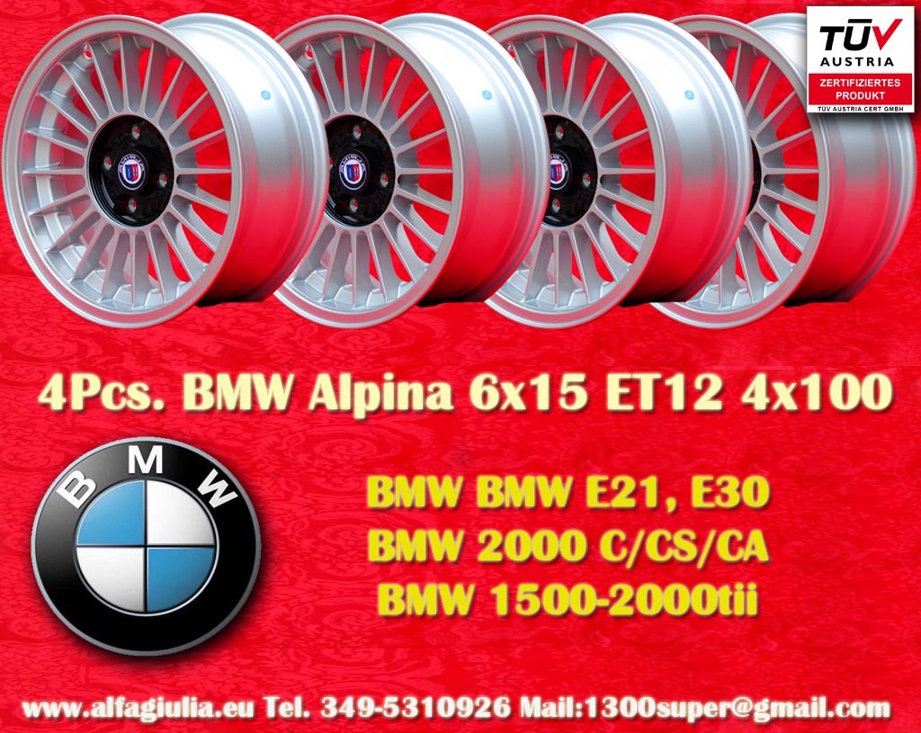 Jante BMW Alpina BMW 1502 2002tii Serie 3 E21 E30 2000 C CS CA New BMW 1500 2000  6x15 ET12 4x100 c/b 57.1 mm