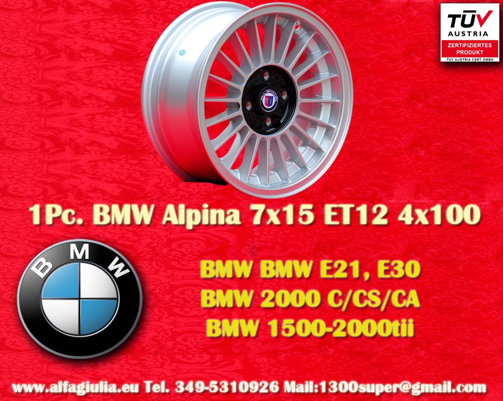 BMW Alpina BMW 1502 2002tii Serie 3 E21 E30 2000 C CS CA New BMW 1500 2000  7x15 ET12 4x100 c/b 57.1 mm Wheel