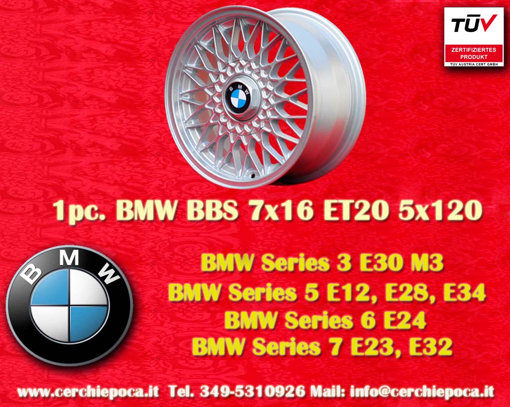 BMW BBS M3 E30 Serie 5: E12, E28, E34, 6 E24, 7 E23, E32, E3, E9  7x16 ET20 5x120 c/b 72.6 mm Wheel