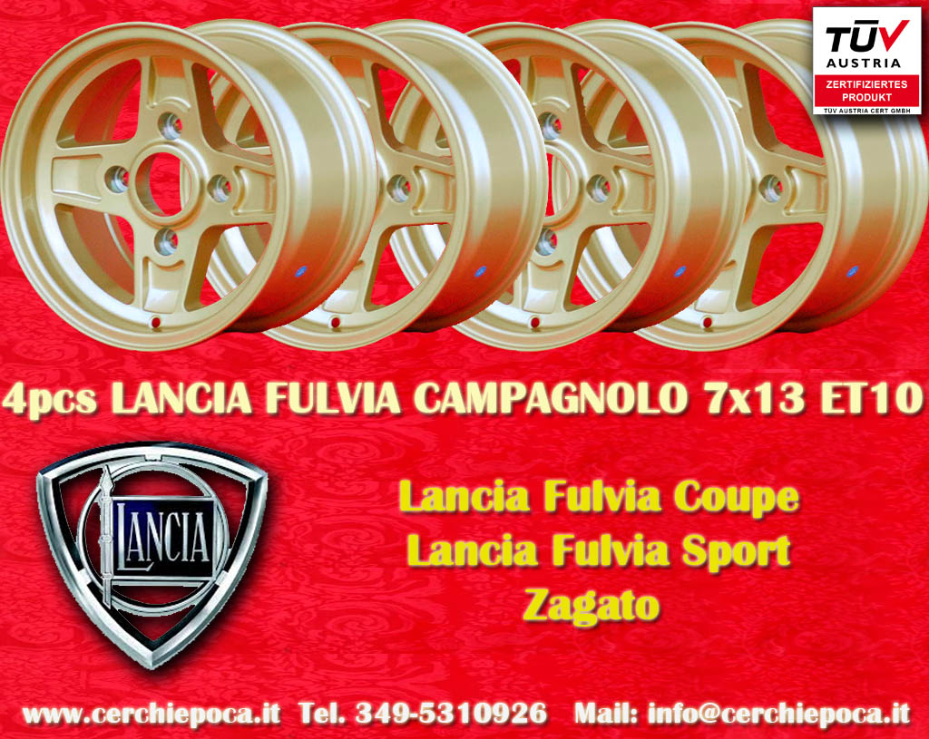 Lancia Campagnolo 7x13 Gold Lancia Fulvia HF Coupe Zagato  7x13 ET10 4x130 c/b 84 mm Wheel
