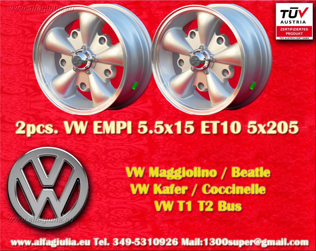 Cerchio Volkswagen EMPI VW Beetle Maggiolino Kafer Bus T1 e T2a Karmann Ghia Typ 3  5.5x15 ET10 5x205 c/b 156.1 mm