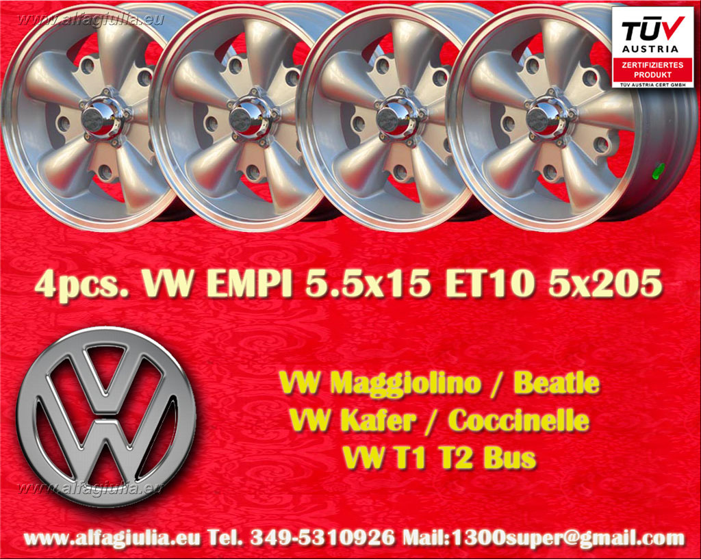 Cerchio Volkswagen EMPI VW Beetle Maggiolino Kafer Bus T1 e T2a Karmann Ghia Typ 3  5.5x15 ET10 5x205 c/b 156.1 mm