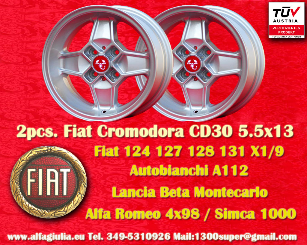 Cerchio Fiat Cromodora CD30 Fiat 124, 125, 127 128 131 132 X1/9 Spider Panda Cinquecento Seicento  5.5x13 ET7 4x98 c/b 58.6 mm