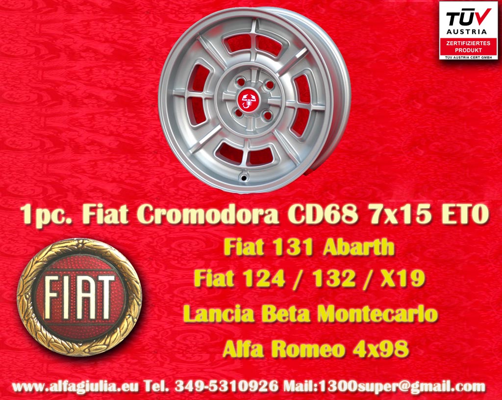 Fiat Cromodora CD80 Fiat 124 125 131 X1/9 Spider  7x15 ET0 4x98 c/b 58.6 mm Wheel