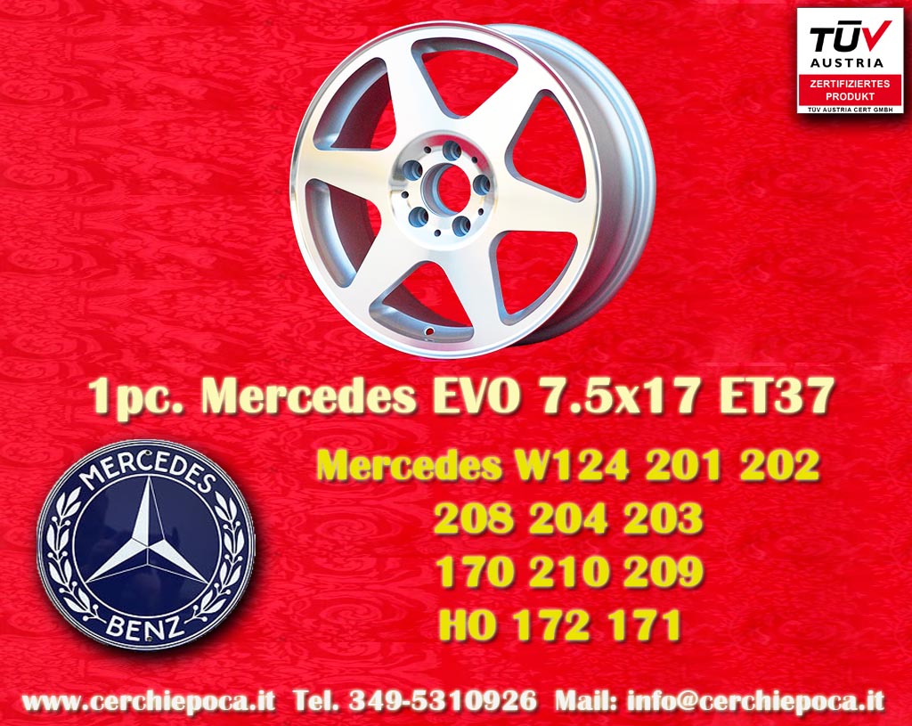 Mercedes Evolution Mercedes 168, 169, 176, 245, 245G, 246, H0, 202, 203, 203 CL, 203K, 204, 117, 209, 210, 124, 124C, 124T, 201, 208, 170, 171, 172, 414  7.5x17 ET37 5x112 c/b 66.6 mm Wheel