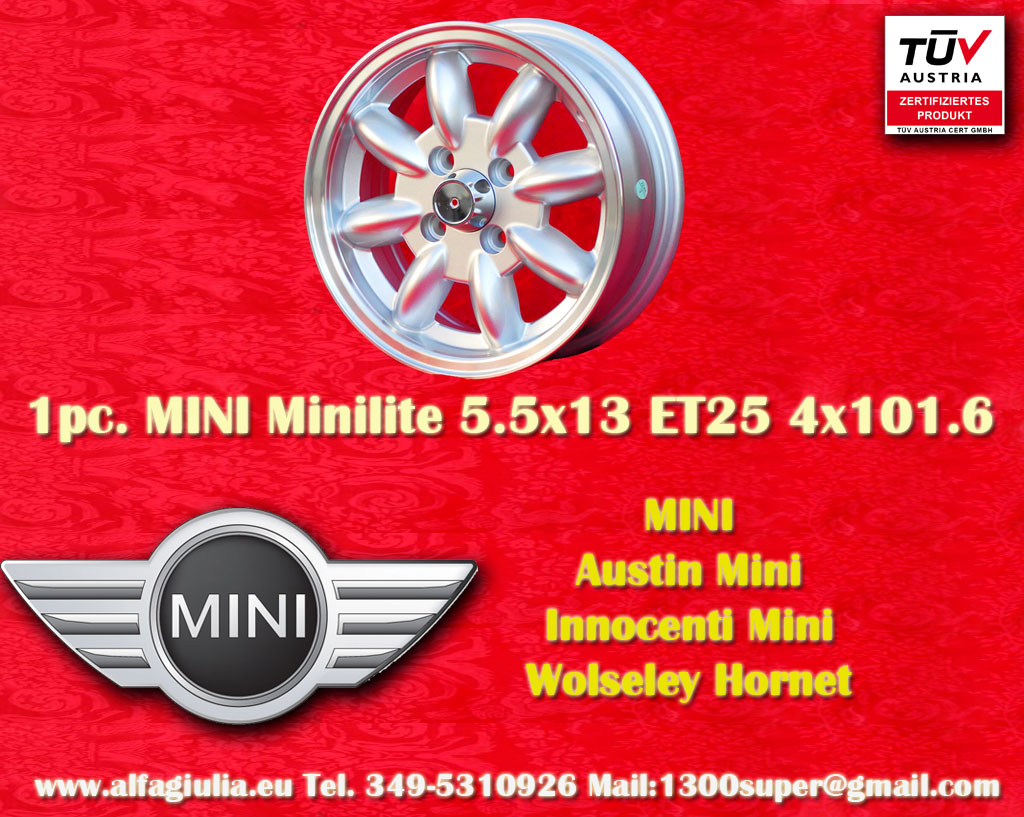 Mini Minilite Mini Mk1-3 850 1000 1275 GT Riley Elf Wolseley Hornet  5.5x13 ET25 4x101.6 c/b 65.1 mm Wheel