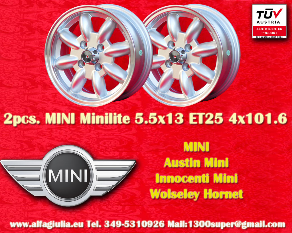 Mini Minilite Mini Mk1-3 850 1000 1275 GT Riley Elf Wolseley Hornet  5.5x13 ET25 4x101.6 c/b 65.1 mm Wheel