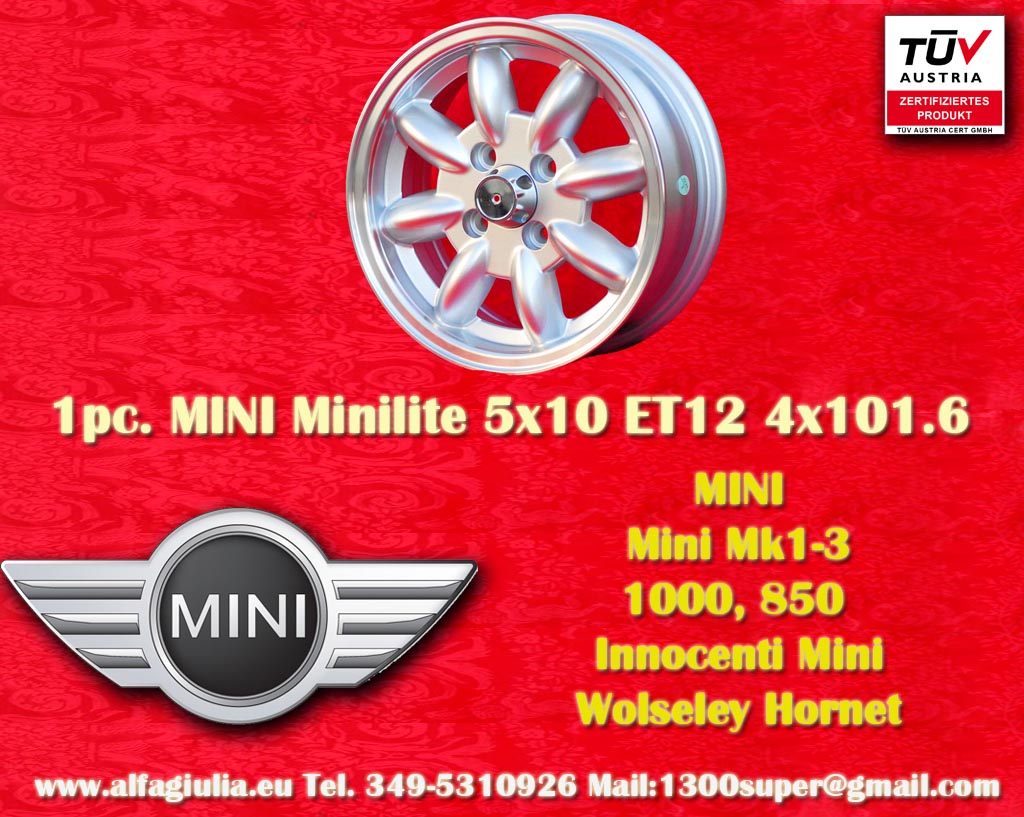 Mini Minilite Mini Austin Morris Mk1-3 850 1000  5x10 ET12 4x101.6 c/b 65.1 mm Wheel