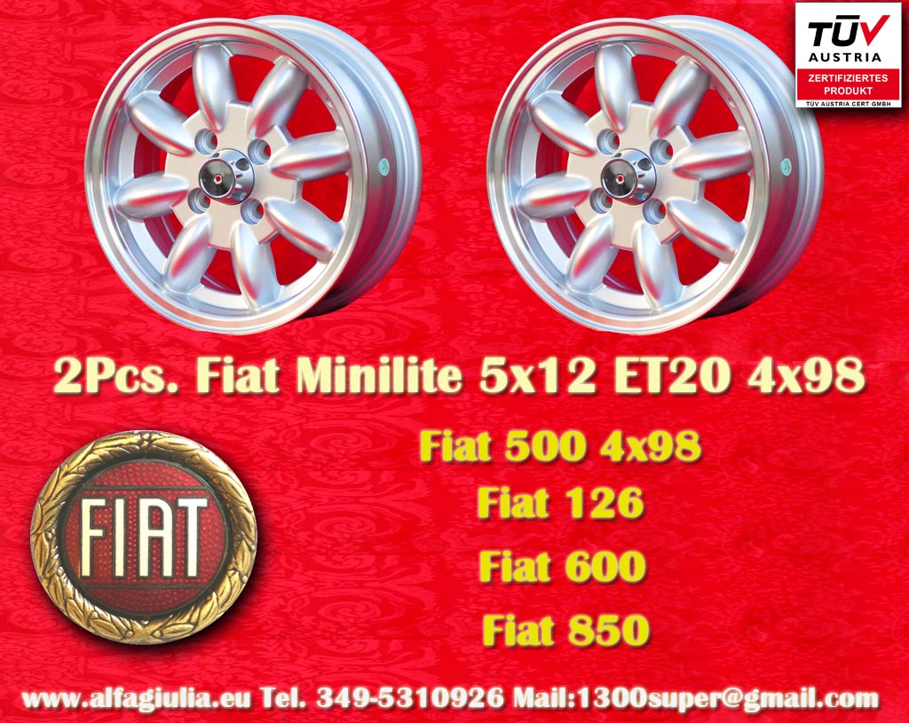 Fiat Minilite Fiat 125 500 4x98 850  5x12 ET31 4x98 c/b 58.6 mm Wheel
