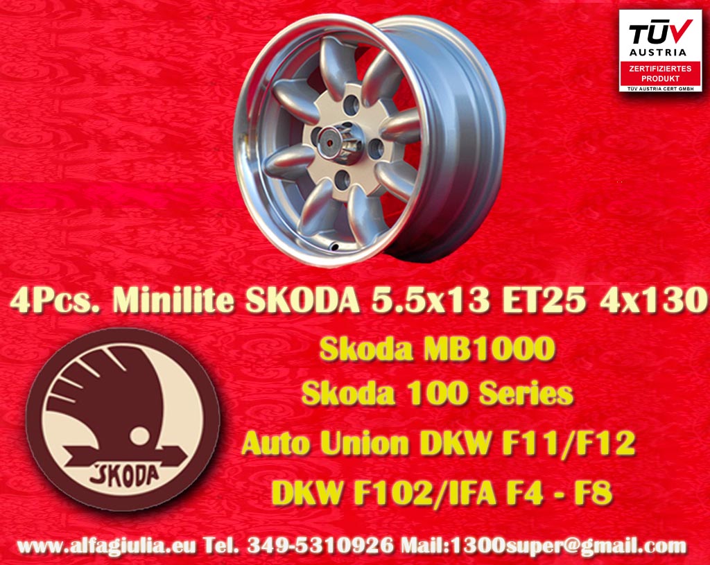 Skoda DKW Minilite Skoda MB1000 100 series DKW F11 F12   5.5x13 ET25 4x130 c/b 90.1 mm Wheel