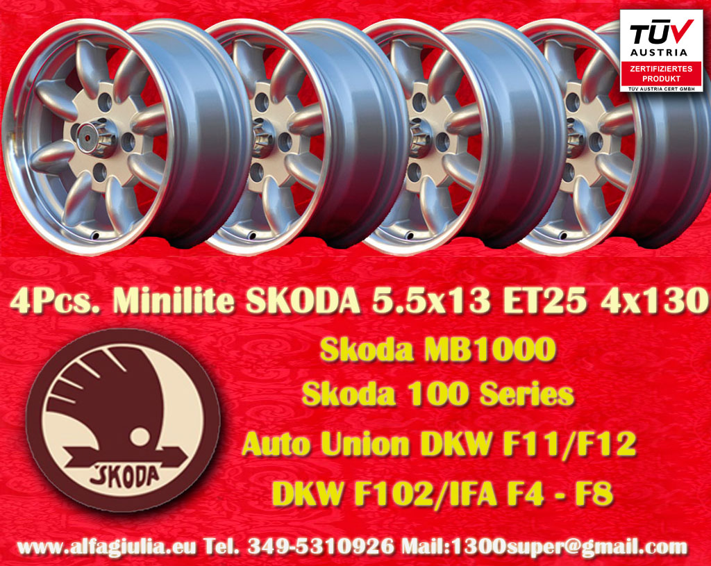 Skoda DKW Minilite Skoda MB1000 100 series DKW F11 F12   5.5x13 ET25 4x130 c/b 90.1 mm Wheel