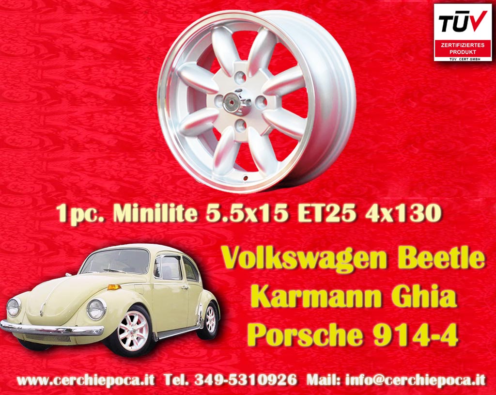 Volkswagen Minilite VW Bugs Karmann Ghia Type 3 Variants modelli Fastback Squareback Notchback  5.5x15 ET25 4x130 c/b 78.8 mm Wheel