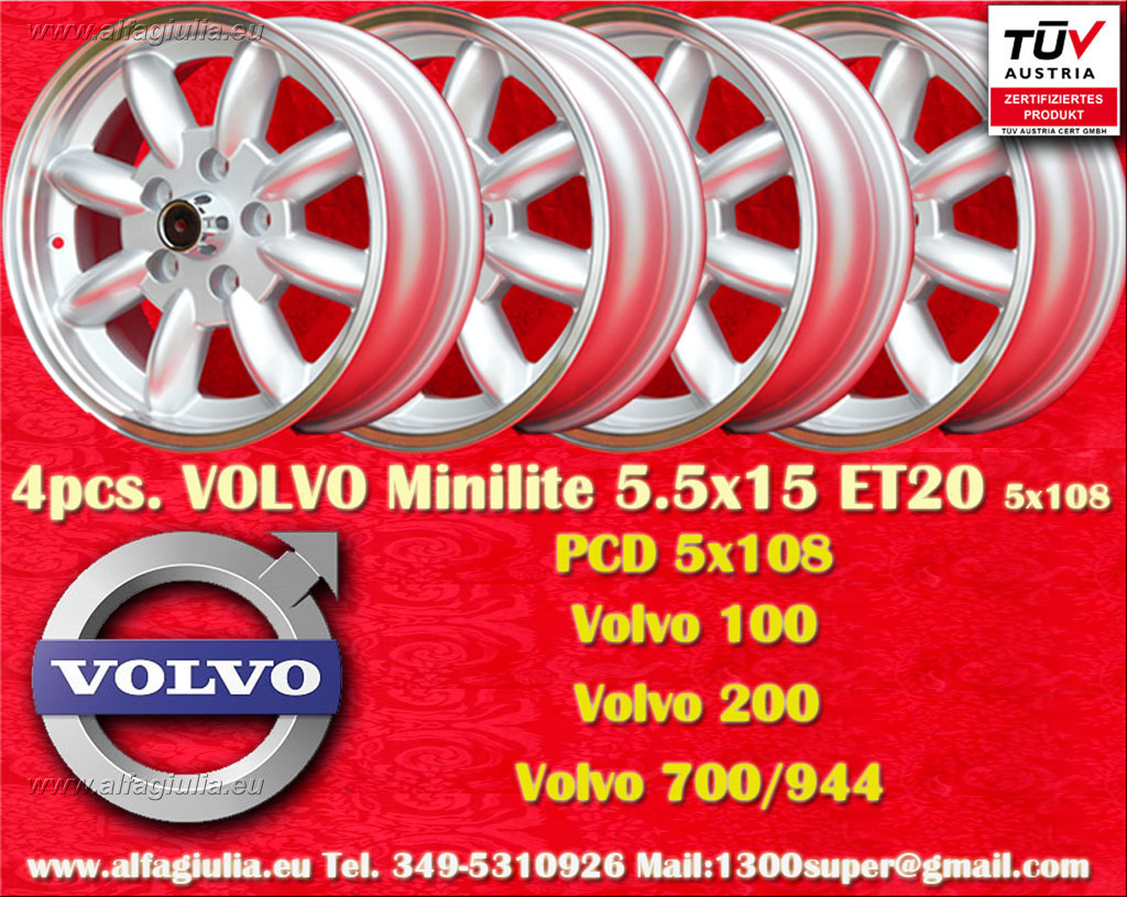 Volvo Minilite Volvo 142 144 145 242 244 245 262 264  265 740 760 940 960 P1800 (1970+)  5.5x15 ET20 5x108 c/b 67.2 mm Wheel