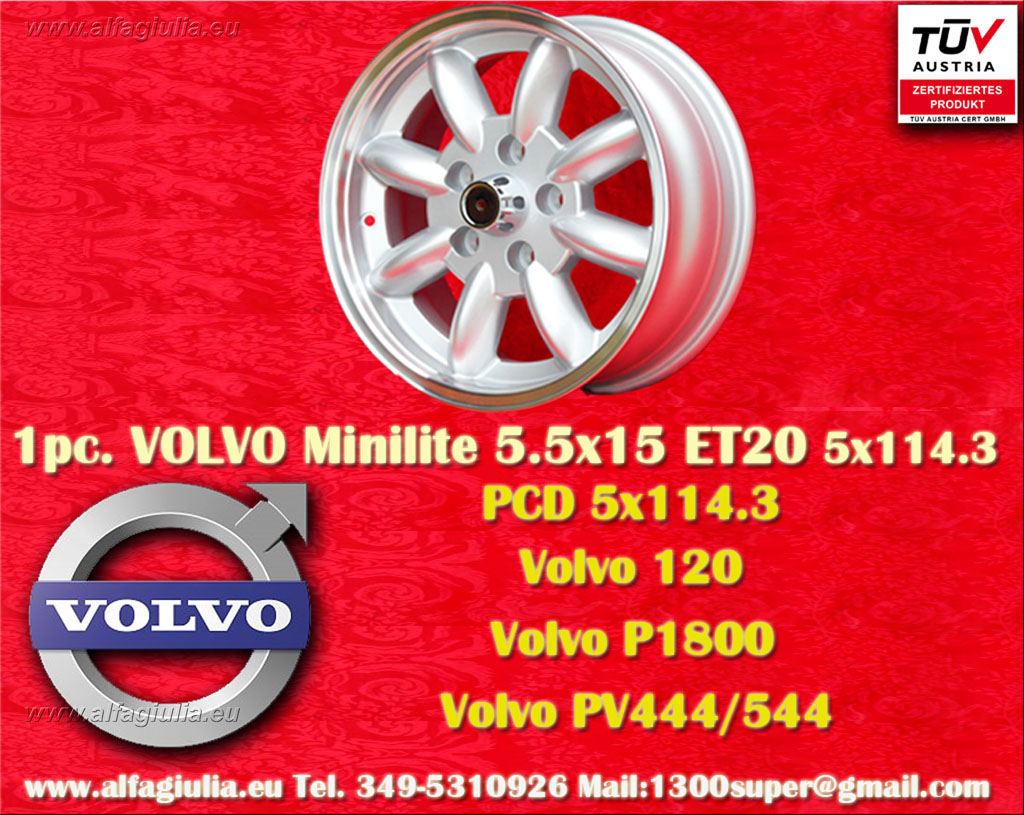 Volvo Minilite Volvo 120 130 220 Volvo PV444 PV544 P445 P210 Volvo P1800  5.5x15 ET20 5x114.3 c/b 76.6 mm Wheel