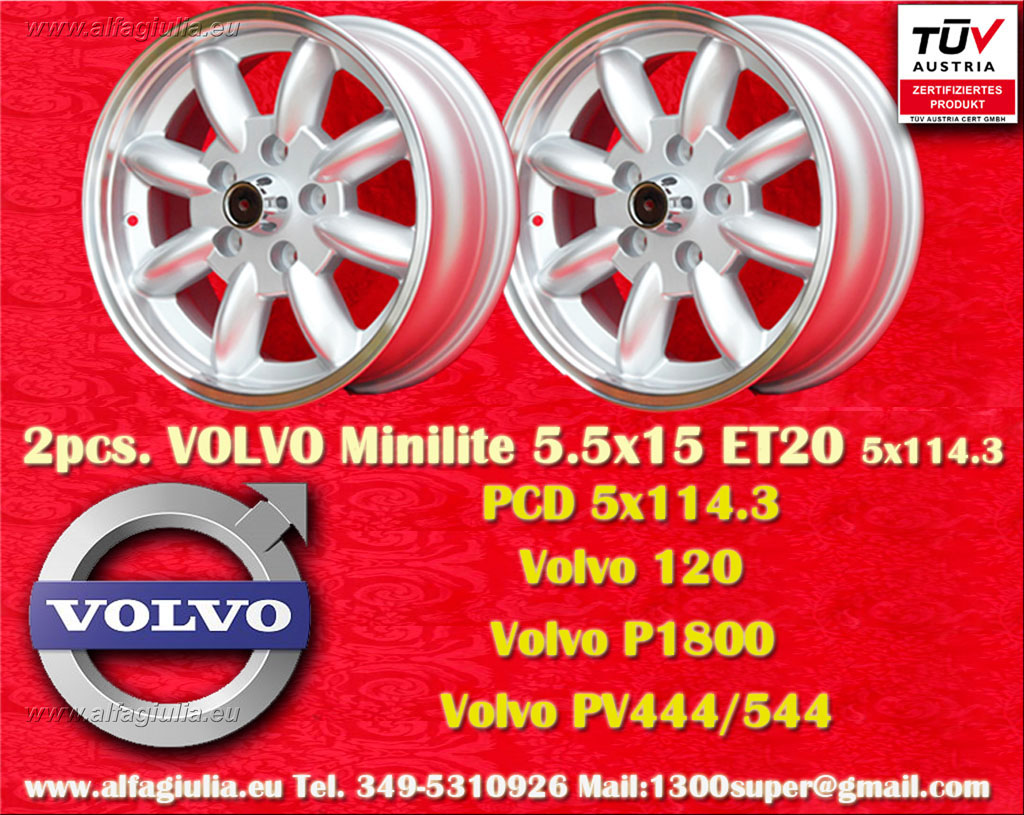 Volvo Minilite Volvo 120 130 220 Volvo PV444 PV544 P445 P210 Volvo P1800  5.5x15 ET20 5x114.3 c/b 76.6 mm Wheel