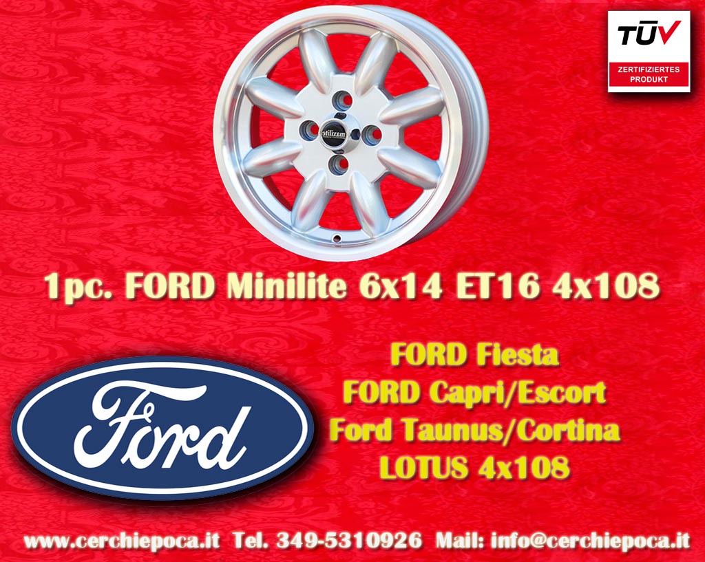 Ford Minilite Capri Taunus Escort Cortina Lotus Talbot  6x14 ET16 4x108 c/b 63.4 mm Wheel