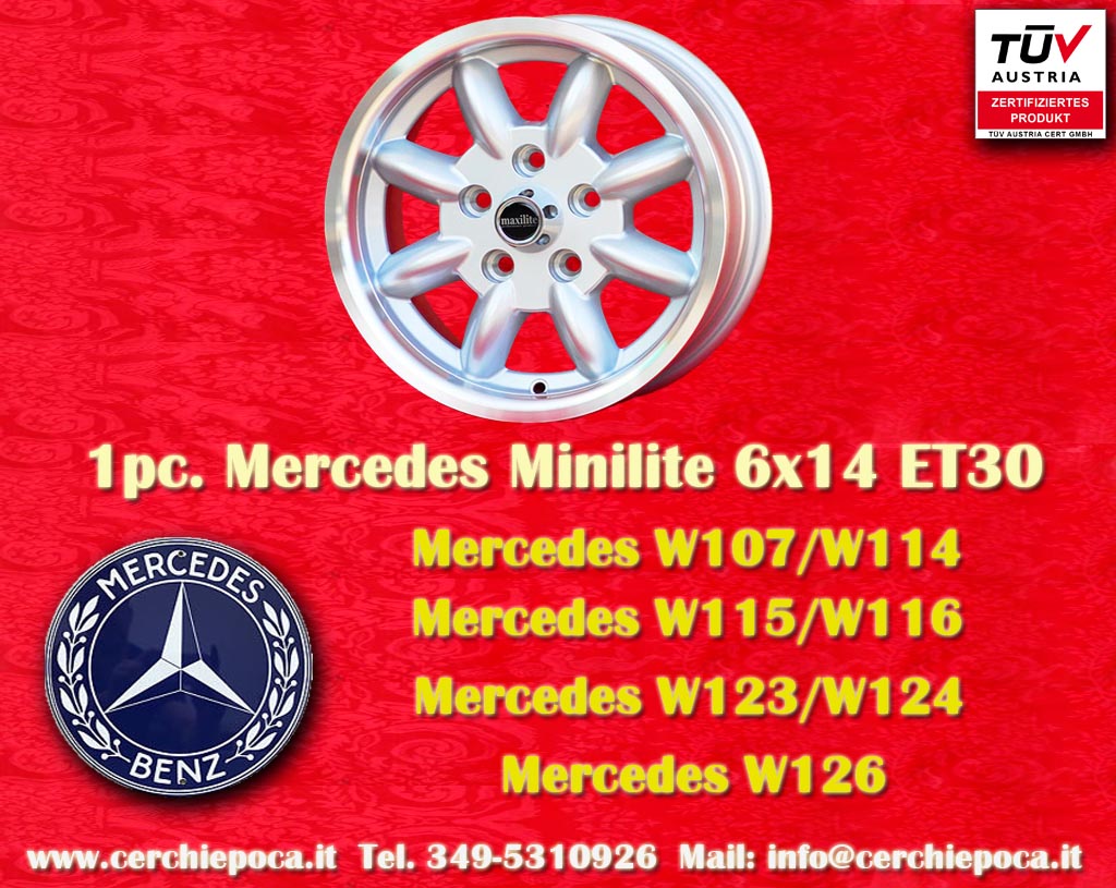 Mercedes Minilite Mercedes R107 W108 111 112 113 114 115 116 123 126  6x14 ET30 5x112 c/b 66.6 mm Wheel