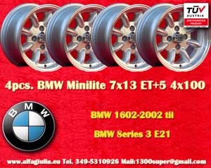 BMW Minilite BMW 1602 2002 tii Serie 3 E21  7x13 ET5 4x100 c/b 57.1 mm Wheel