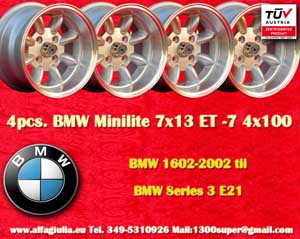 BMW Minilite BMW 1602 2002 tii Serie 3 E21  7x13 ET-7 4x100 c/b 57.1 mm Wheel