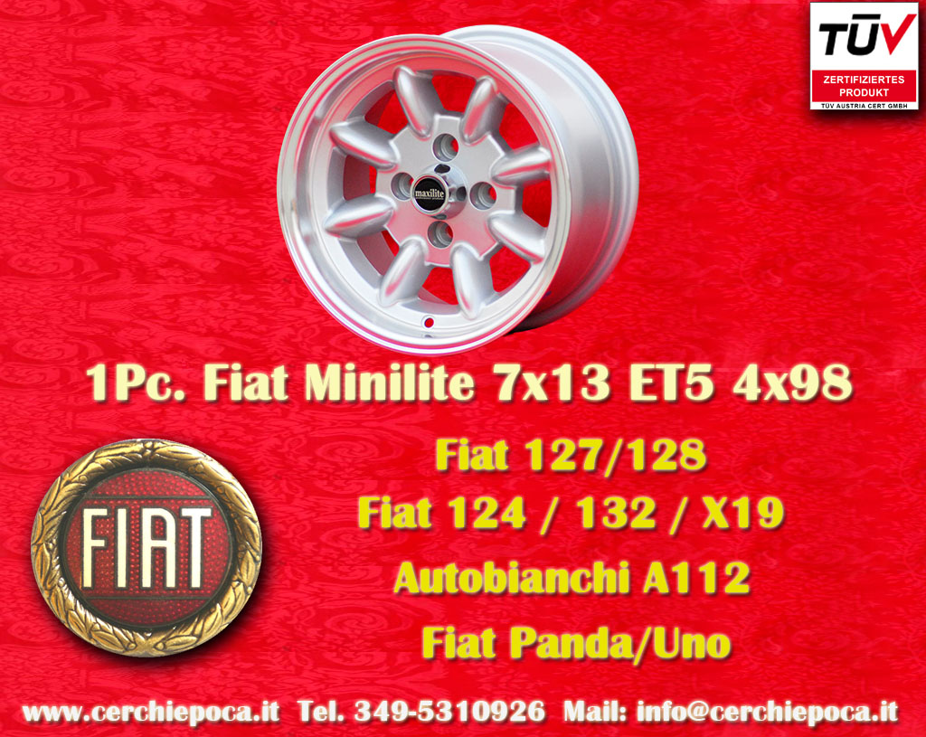 Fiat Minilite Fiat Seicento 124 125 127 128 131 132 X1/9 Spider  7x13 ET5 4x98 c/b 58.6 mm Wheel