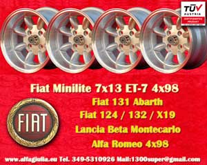 Fiat Minilite Fiat Seicento 124 125 127 128 131 132 X1/9 Spider  7x13 ET-7 4x98 c/b 58.6 mm Wheel