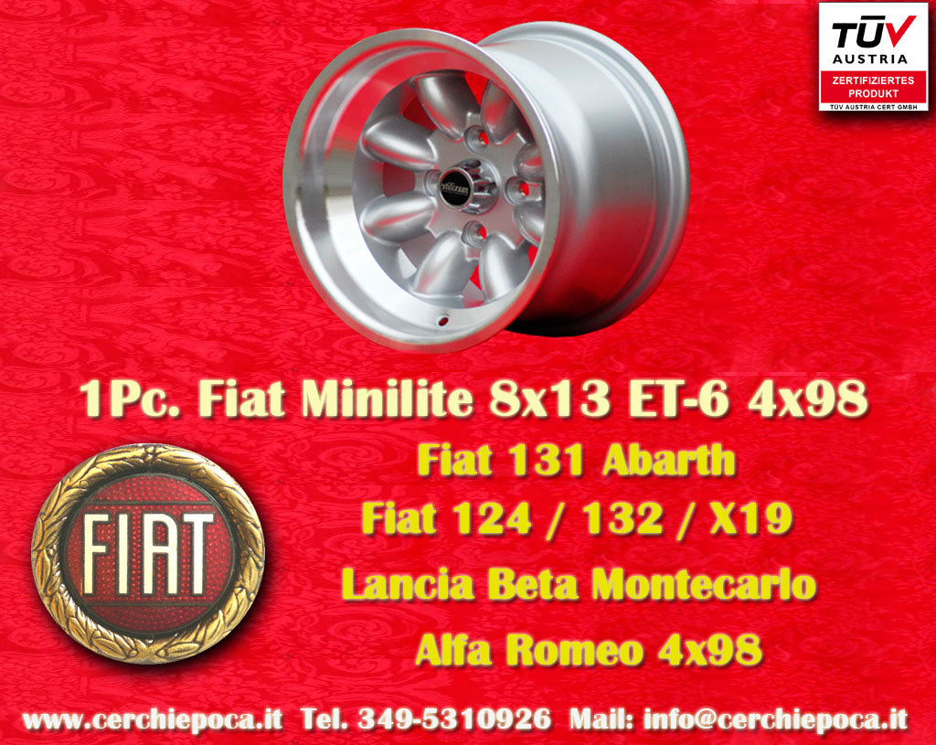 Cerchio Fiat Minilite Fiat 124 125 127 128 131 132 X1/9 Spider  8x13 ET-6 4x98 c/b 58.6 mm