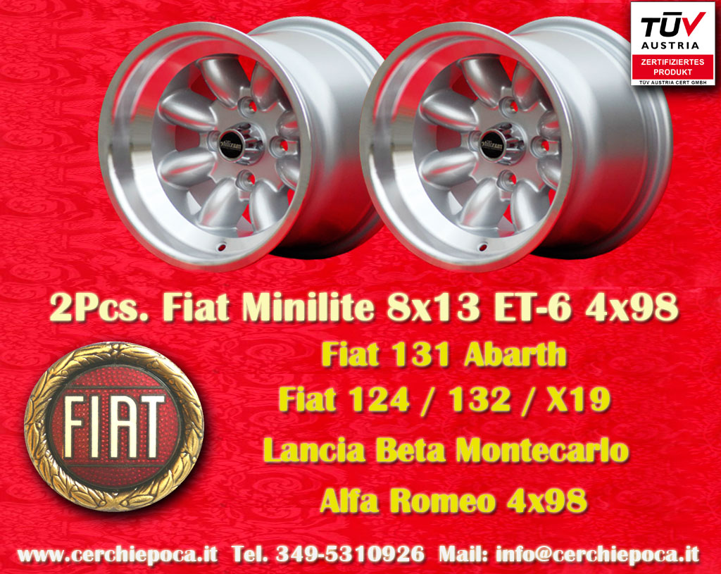Cerchio Fiat Minilite Fiat 124 125 127 128 131 132 X1/9 Spider  8x13 ET-6 4x98 c/b 58.6 mm