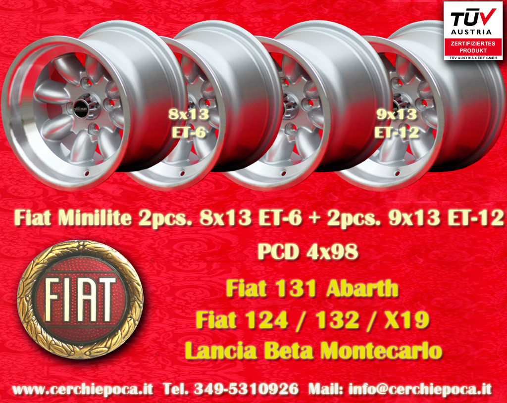 Fiat Minilite Fiat 124 125 127 128 131 132 X1/9 Spider  8x13 ET-6 4x98 c/b 58.6 mm Wheel