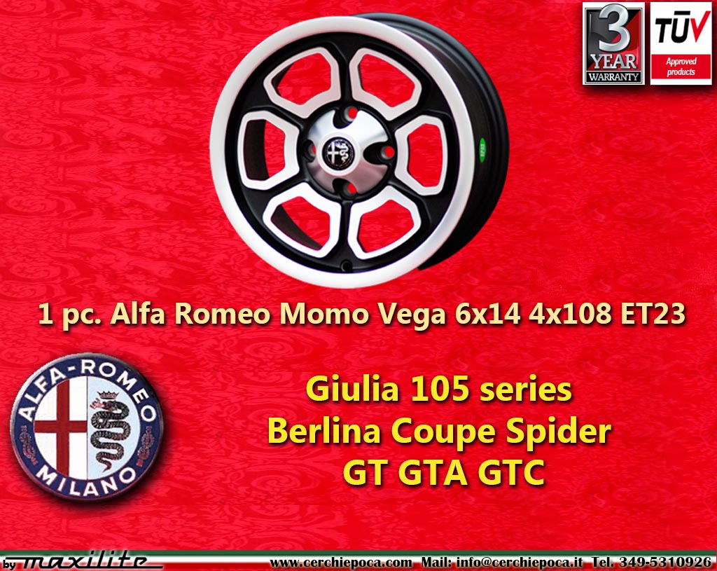 Cerchio Alfa Romeo Momo Vega Giulia GT GTA Spider Bertone Zagato  6x14 ET23 4x108 c/b 70.1 mm