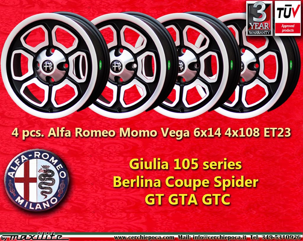 Cerchio Alfa Romeo Momo Vega Giulia GT GTA Spider Bertone Zagato  6x14 ET23 4x108 c/b 70.1 mm