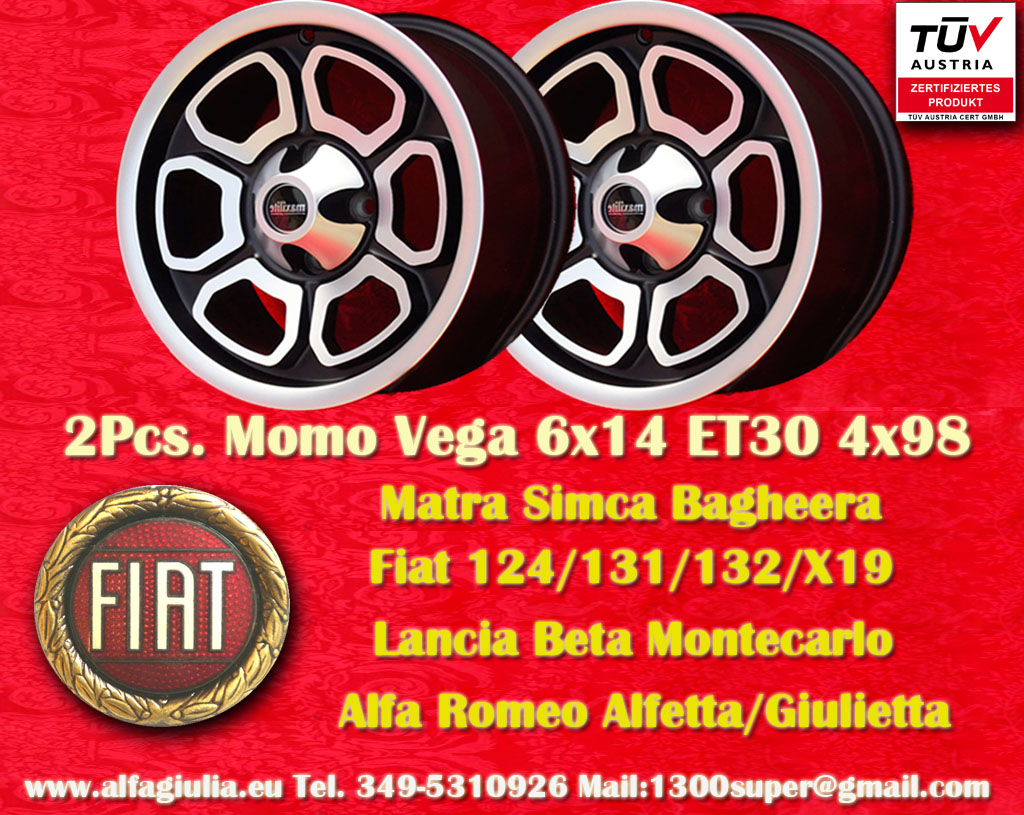 Fiat Minilite Fiat 124 125 131 132 X1/9 Matra Bagheera  6x14 ET30 4x98 c/b 58.6 mm Wheel