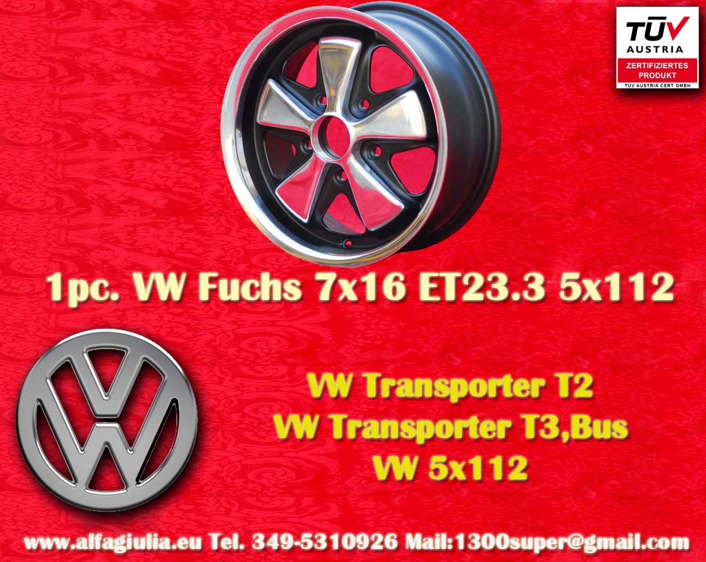 Volkswagen Fuchs polished VW T2 T2B T3  7x16 ET23.3 5x112 c/b 71.6 mm Wheel