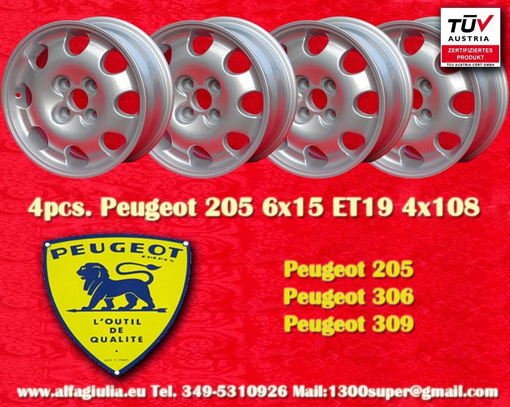 Peugeot Speediline Peugeot 205 306 309  6x15 ET19 4x108 c/b 65.1 mm Wheel