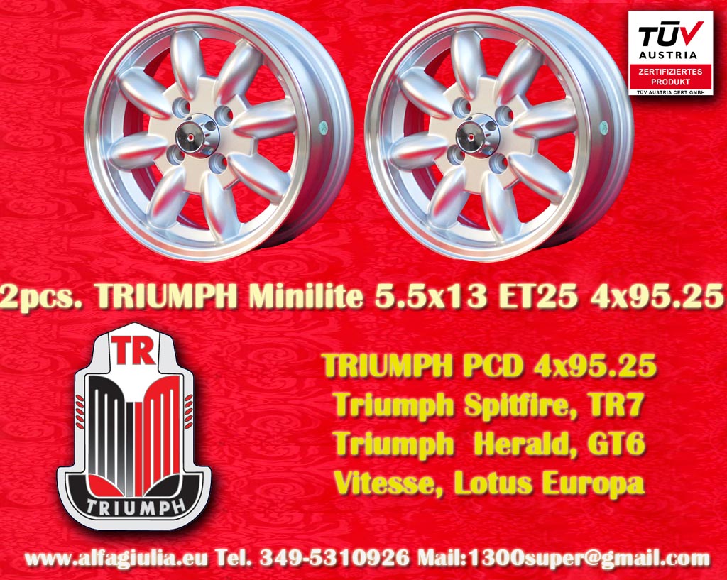 Triumph Minilite Triumph Spitfire TR7 Herald GT6  5.5x13 ET25 4x95.25 c/b 62.1 mm Wheel