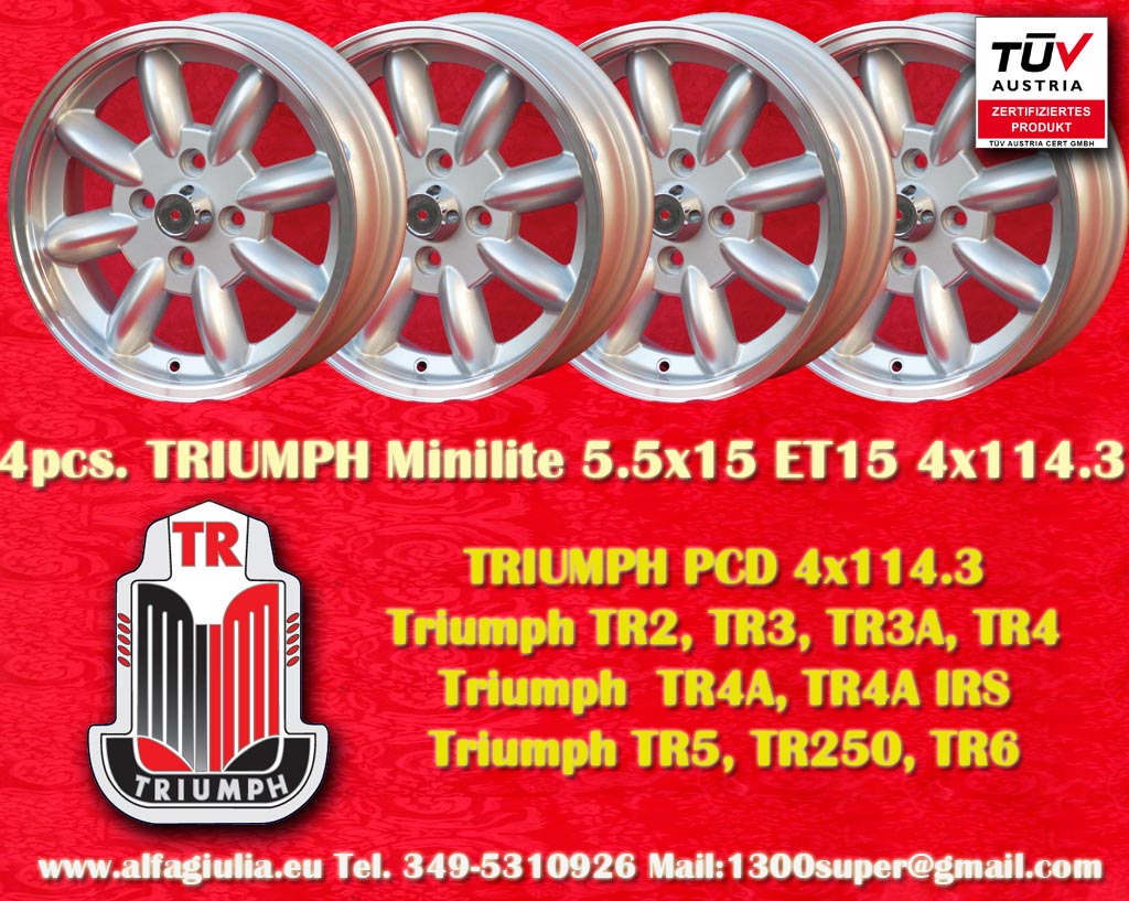 Triumph Minilite Triumph TR2 TR3 TR4 TR5 TR6  5.5x15 ET15 4x114.3 c/b 76.6 mm Wheel