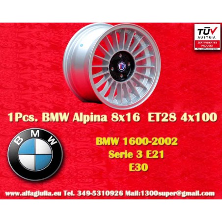 1 pz. cerchio BMW Alpina 8x16 ET28 4x100 silver/black 3 E21, E30