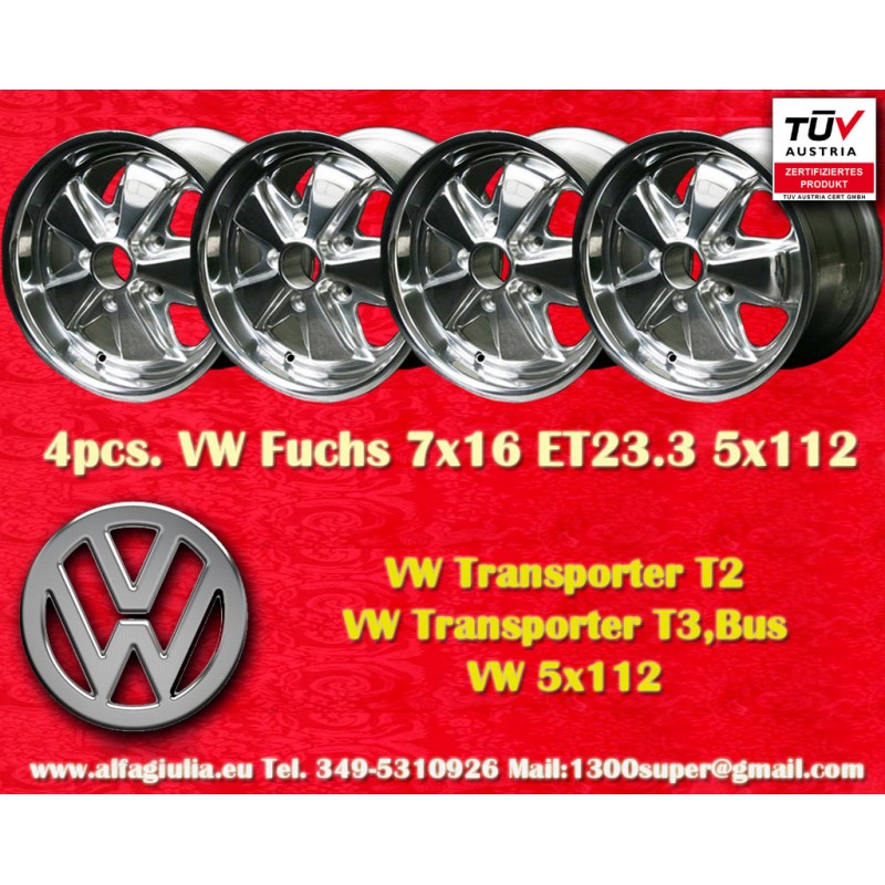4 pz. cerchi Volkswagen Fuchs 7x16 ET23.3 5x112 fully polished T2b, T3