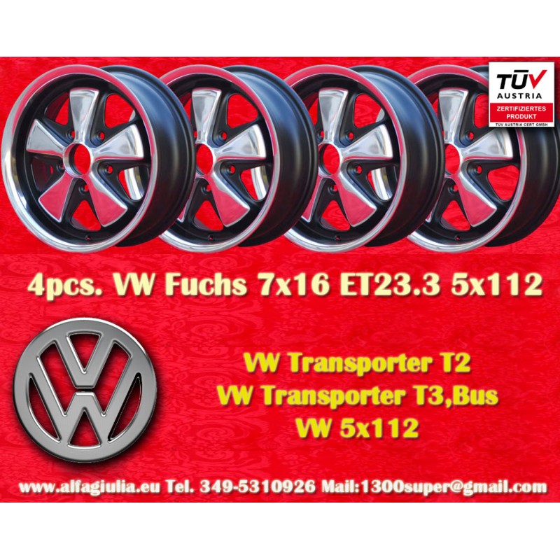 4 pz. cerchi Volkswagen Fuchs 7x16 ET23.3 5x112 RSR style T2b, T3